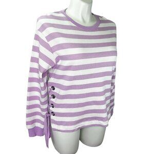 A NEW DAY PURPLE WHITE STRIPE TIE SIDE GROMMET SWEATSHIRT TOP - L